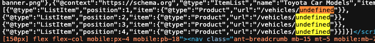 Every vehicle link in schema points to /vehicles/undefined